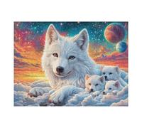 Familia de Lobos Blancos bajo el Cielo Estrellado Rompecabezas 500 Piezas Cartón para Mayores Terapia Ocupacional Regalo Corporativo Garantía Satisfacción Regalo Reyes Magos 500 PCS
