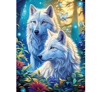 Familia de Lobos Blancos en un jardín de Flores Puzzle 500 Piezas Cartón Resistente para Parejas Vida Silvestre y Plantas Noches De Cita para Relajarse para Fiestas Navideñas 500