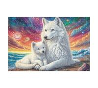 Familia de Lobos Blancos Entre Las Flores Puzzle 1000 Piezas Cartón Blanco Premium para Expertos Eventos Team Building Ejercita La Mente Hobby Y Ocio 1000 PCS