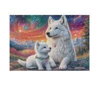 Familia de Lobos Blancos Entre Las Flores Puzzle 300 Piezas Cartón Resistente para Parejas Entretenimiento En Casa Relajación Mental Regalo Aniversario 300 PCS