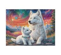 Familia de Lobos Blancos Entre Las Flores Rompecabezas 500 Piezas Cartón para Mayores para Ocupar Tiempo Actividad Antiestrés Decoración Mural Mejor Valorado 500 PCS