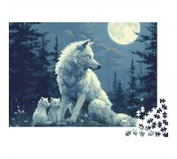 Familia de Lobos Conjunto Estilo Arte Bosque Noche Rompecabezas Cartón Premium 1000 Piezas, Desafío Educativo Adultos/Adolescentes, Regalo Ancianos/Adolescentes 38x26cm/1000pcs