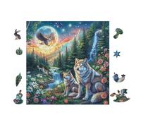 Familia de Lobos en Bosque Lunar Puzzle 100 Piezas Cartón Grueso para Adultos Decoración Única Hogar Noches Juegos En Familia Regalo De Año Nuevo 28x28cm