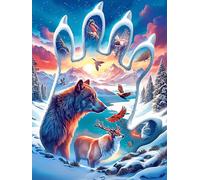 Familia de Lobos en el Bosque mágico Puzzle 500 Piezas Cartón Grueso para Adultos Vida Silvestre y Mascotas Decoración Única Hogar Noches Juegos En Familia Regalo De Año Nuevo 500 PCS