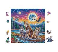 Familia de Lobos in Moonlight Bosque Rompecabezas 100 Piezas Cartón para Niños Mayores 14 Años Noches De Cita Antiestrés Pack Completo Detalle Único Original 28x28cm