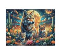 Familia de Lobos Luna Montaña Bosque Vida Silvestre Salvaje Nature Puzzle 500 Piezas para Adultos Divertido Estimulante Y Entretenido Ideal para Pasatiempos En Casa 500 PCS（52×38cm）