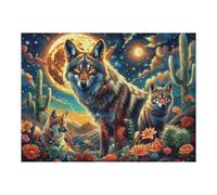 Familia de Lobos Luna Montaña de Cactus Bosque Vida Silvestre Puzzle 500 Piezas para Adultos Divertido Estimulante Y Relajante Ideal para Hobby Y Pasatiempos Diarios 500 PCS（52×38cm）