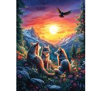 Familia de Lobos Mirando el Atardecer Puzzle 300 Piezas Desafío Intelectual 3D Paisaje de Ciencia ficción Rompecabezas para Hombres Y Mujeres Obra De Arte Colorido Decoración Hogar 300 PCS
