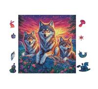Familia de Lobos Montaña Puzzle 100 Piezas Cartón Resistente para Parejas Noches De Cita Actividad Antiestrés Tiempo Libre Pack Completo Regalo Aniversario 28x28cm