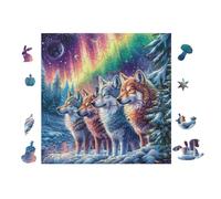 Familia de Lobos Northern Lights Puzzle 100 Piezas Cartón Resistente para Parejas Noches De Cita Actividad Antiestrés Tiempo Libre Pack Completo Regalo Aniversario 28x28cm