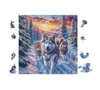 Familia de Lobos Northern Lights Puzzle 100 Piezas Cartón Resistente para Parejas Noches De Cita para Relajarse para Fiestas Navideñas 28x28cm