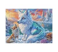 Familia de Lobos y crías de dragón Fantasía Vida Silvestre Puzzle 500 Piezas para Adultos Divertido Estimulante Y Relajante Ideal para Aficionados A Puzzles 500 PCS（52×38cm）