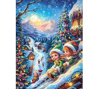 Familia de Navidad en la Nieve Puzzle 1000 Piezas Cartón Grueso para Adultos Y Adolescentes Sueño de Pintura al óleo de Cuento de Hadas Ocio Doméstico Terapia Relajación Mejor Valorado Idea De Regalo