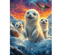 Familia de nutrias Marinas en la Nieve Puzzle 500 Piezas Desafío Impossible Extremo Animal Salvaje Mascota Rompecabezas para Adultos Aliviar Estrés Decoración Hogar 3D Maquetas Construir 500 PCS