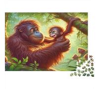 Familia de orangutanes Puzzles 1000 Piezas Papel Reciclado para Adultos Puzzle para Adultos Juego Educativo para descompresión Regalo Divertido para casa 52x38cm/1000pcs
