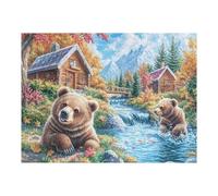 Familia de Oseznos Pardos Puzzle 500 Piezas Cartón Grueso para Adultos Y Adolescentes Ocio Doméstico Terapia Relajación Mejor Valorado Idea De Regalo 500 PCS