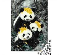Familia de Oso Panda Puzzle de 1000 Piezas Papel para Adultos Escena de Bosque Relajación Decoración Regalo Familiar 52x38cm/1000pcs