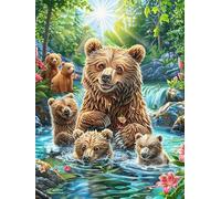 Familia de Osos en el río Puzzles 300 Piezas Obra De Arte 3D Familiar Premium Mitos de Cuentos de Hadas Rompecabezas para Adultos Aliviar Estrés Decoración Hogar Moderno DIY 300 PCS