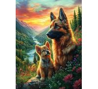 Familia de pastores alemanes en el jardín Puzzle 300 Piezas Papel Mayores Cuentos de Hadas de Animales y Plantas Terapia Ocupacional Alivio Estrés Tiempo Libre En Casa Regalo Origina
