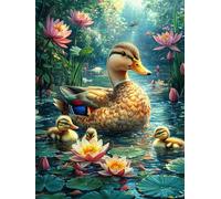 Familia de Patos en un Estanque de Loto Rompecabezas 500 Piezas Cartón Resistente para Mayores Sueño Mágico de Ciencia Ficción Desarrollo Lógica Entretenimiento Toda La Familia Decoración Salón Reyes