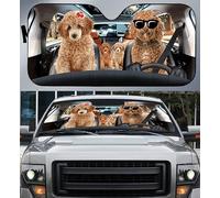 Familia De Perros Caniche Conduciendo Parasol Coche Delantero Protección Rayos UV Parasol para Parabrisas Reflectante Proteccións Solar para El Parabrisas Universal para Furgonetas Camión SUV M