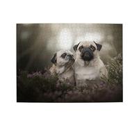 Familia de Perros Pug Bokeh, Madre y Cachorro, Mascotas, Rompecabezas de 500 Piezas para Adultos, Rompecabezas de Madera para Adultos Mayores.