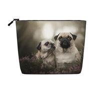Familia de Perros Pug con Bokeh, Madre y Cachorro. Mascotas.,Neceser de Maquillaje de imitación Lino, Neceser de Viaje portátil