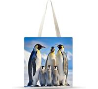 Familia de pingüinos Bolsa de Lona 38x34cm Tote Bag sin Cremallera,juego de 50 Canvas Tote Bags para Mujer,Bolsa de Compras Plegable,Bolso de Mano Lavable para Compras,Trabajo,Vida Cotidiana,Viajes