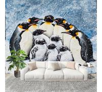 Familia de PingüInos En La Nieve Fotomurales 250x175 cm Papel Pintado Tejido No Tejido Fotomural Animal Efecto 3D Papel Tapiz Decorativos para Dormitorio Salón TV Pared Murales Póster