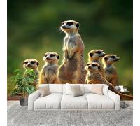 Familia de Suricatas Animales Fotomurales 250x175 cm Papel Pintado Tejido No Tejido Fotomural Animal Efecto 3D Papel Tapiz Decorativos para Dormitorio Salón TV Pared Murales Póster