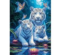 Familia de Tigres Blancos Junto al Agua Puzzle 300 Piezas Animal Salvaje Mascota Rompecabezas Familiar para Adultos Aliviar Estrés Decoración De Pared Moderna 300 PCS