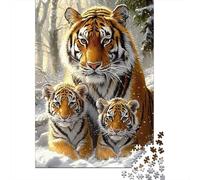 Familia de Tigres Bosque Puzzle de 1000 Piezas Papel para Adultos Escena Invernal Nieve Relajación Decoración Regalo Hogar 52x38cm/1000pcs