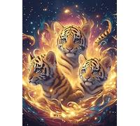 Familia de Tigres en un Brillo Mágico Puzzle 300 Piezas Papel Mayores Mascota de Vida Silvestre Cute Terapia Ocupacional Entretenimiento Sin Pantalla para Navidad Regalo Original 300