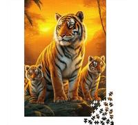 Familia de Tigres Rompecabezas Estilo Arte Fauna Clásico 3 Capas Cartón 1000 Piezas, Ultra Duro, Alivio Estrés, Regalo Noche Juego Familiar 38x26cm/1000pcs