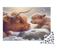 Familia de Vacas de Highland Puzzle 1000 Piezas Adultos Y Ni?os Difícil Entrenamiento De Concentración Noche En Familia Cartón Premium 38x26cm/1000pcs