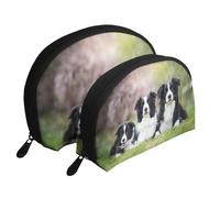 Familia del Border Collie, Bolsa de Maquillaje de Concha, Monedero pequeño para Mujer, Bolsa de artículos de tocador, Bolsa de cosméticos, 2 Piezas