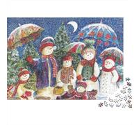 Familia del Hombre de Nieve bajo Paraguas Rompecabezas 1000 Piezas Coloridos Acertijos Inteligentes Adultos Familia Regalo Navidad DIY Papel 70x50cm/1000pcs