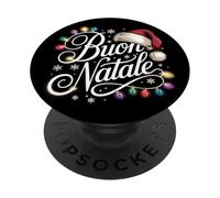 Familia Italiana Luces Navidad Rojo Santa Hat BUON Natale PopSockets PopGrip Adhesivo