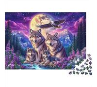 Familia Lobo bajo la Luna Puzzles Imposible,desafío para Adultos Animales Entretenimiento Creativo 1000 Piezas Obra De Arte De Juego De para Adultos Y Niños A Partir De 12 Años 52x38cm/1000pcs