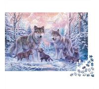 Familia Lobos Invierno Rompecabezas 1000 Piezas con Colores Vibrantes Puzzle Terapia De Arte para Pasatiempos En Casa como Cita En Casa 38x26cm/1000pcs