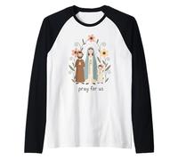 Familia Mary Joseph Niño Jesús Ore por Nosotros Católico Camiseta Manga Raglan