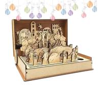 Familia Pascua De La Semana Santa, 8.2*5.9*2.2 In Wood Semana Santa Set De Escena De Resurrección De Pascua, Kit De Libros De Pascua Portátiles, Decoración Religiosa De Pascua Decoración Del Hogar