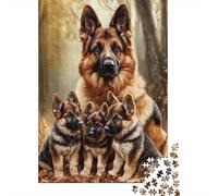 Familia Pastor Alemán Puzzle de 1000 Piezas Papel para Adultos Escena de Bosque Otoñal Relajación Concentración Regalo Hogar 52x38cm/1000pcs