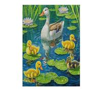 Familia Pato Puzzle 300 Piezas Estera Portátil Antideslizante Pastoral Scene Rompecabezas Familiar para Hombres Y Mujeres Aliviar Estrés Decoración Hogar 300 PCS