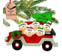 Familia personalizada de 5 adornos navideρos 2024 - Personalizaciσn rαpida y gratuita las 24 horas - Adorno familiar de coche rojo para 5 persona