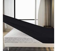 Familia ropa de cama algodón grueso jersey doble cama sábana bajera ajustable, 140 cm x 200 cm, color negro