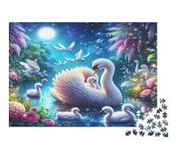 Familia Swan Moonlight Puzzle 1000 Piezas Papel Reciclado para Adultos Puzzle para Adultos Juego Familiar Divertido y desafiante Excelente Idea de Regalo para la Creatividad 52x38cm/1000pcs