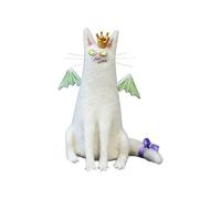 Familiares de fieltro de lana: extravagantes compañeros hechos a mano, caprichoso adornas de gato de fieltro, madre zarigüeyas ansiosa, estatuilla de lana caprichosa de ojos abiertos coleccionables