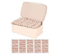 Familiarn Travel Jewelry Box with Small Pouches, Portable PU Leather Travel Jewelry Organizer with 15pcs Velvet Bags, Travel Jewelry Box for Necklaces, Rings, Earrings Sorting Storage (Beige)