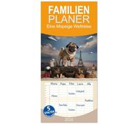 Familienplaner 2026 - Eine Mopsige Weltreise mit 5 Spalten (Wandkalender, 21 x 45 cm) CALVENDO: Möpse entdecken die Welt - Monat für Monat